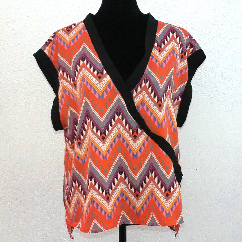 Joompy, Orange/black geometric V-neck tank top